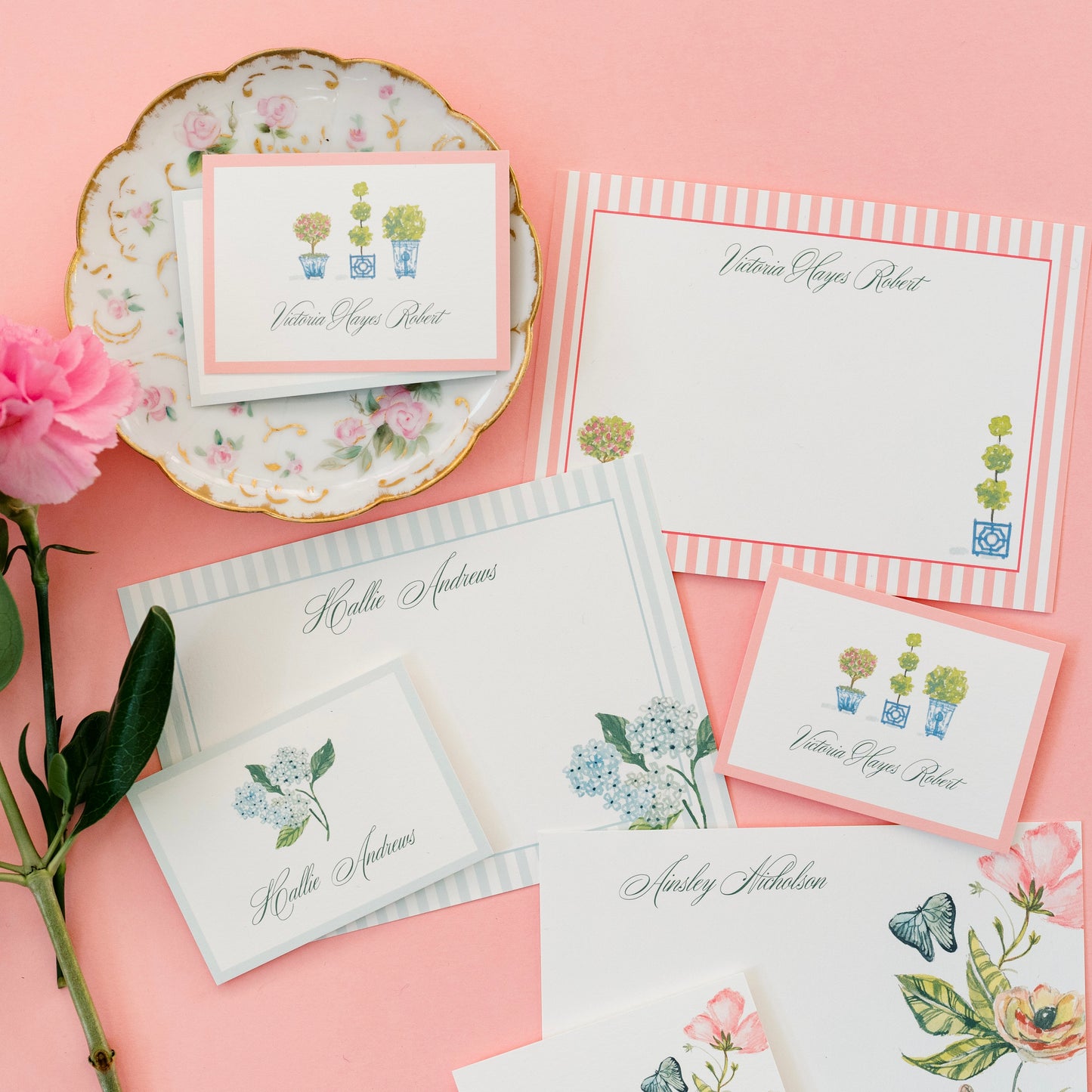 Pink Topiary Stationery